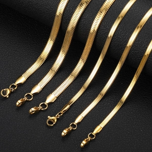 Flat gold snake bone chain necklace in six different thicknesses with lobster clasp