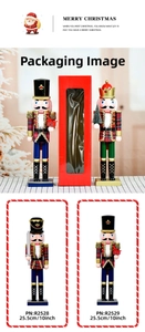 Detail of 25.5cm wooden nutcracker soldiers in red gift boxes for Christmas decor