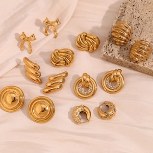 Boucles D'oreilles Nœud Papillon Ovales En Acier Inoxydable Plaquées Or 18K Géométriques Strass Accessoire Pour Femmes