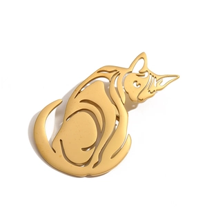 Minimalist golden hollow cat brooch in stainless steel for jackets and suits