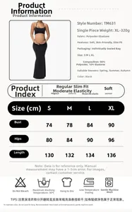 Size chart for black maternity photoshoot dress with fabric specs and washing guide