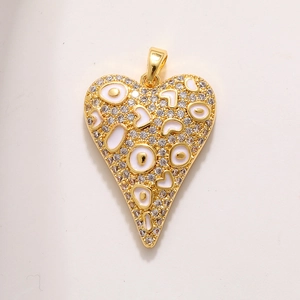 18K gold plated leopard heart pendant with white enamel and cubic zirconia stones