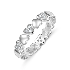 925 Sterling Silver Heart Ring Continuous Heart Shape Inlaid Zircon Eternity Band Minimalist Jewelry For Women