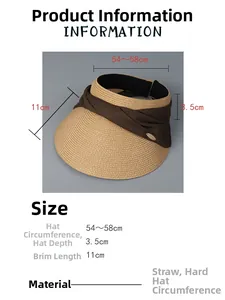 Size chart showing 54-58cm circumference and 11cm brim for the woven straw sun visor