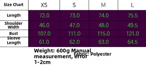 Detailed size chart for women's faux suede jacket with measurements in XS to L range