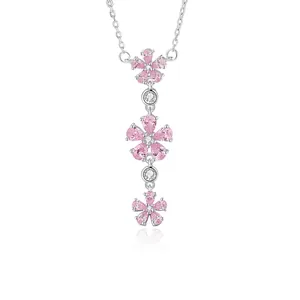 925 Sterling Silver Plum Blossom Pendant Necklace Pink Zirconia Tassel Flower Clavicle Chain For Women Elegant Jewelry Gift