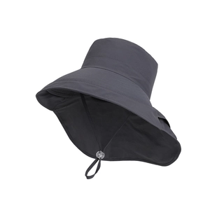Chapeau de soleil gris foncé à large bord avec cordon réglable pour la randonnée