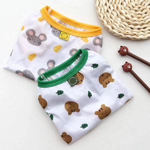 Close-up of lightweight cotton pet vests with cute bear and mouse cartoon prints