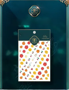 Detailed view of KX068 5D nail art stickers featuring apples and citrus fruits patterns