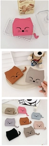 Detail of cute cat embroidery and cat-tail zipper on colorful faux leather wallets