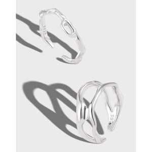 Minimalist S925 sterling silver hollow double-layer open rings with liquid metal design