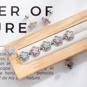 Flower Cartilage Stud Earrings Titanium Steel Colorful Star Zircon French Retro Internal Screw Back Piercing Jewelry For Women