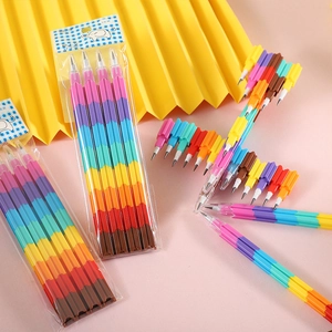Rainbow building block stackable pencils in a 4-pack set for kids and school