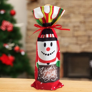 Housse de bouteille de vin bonhomme de neige de Noël avec ruban pour décor de table fête