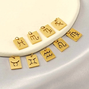 18K Gold Plated Stainless Steel Zodiac Pendant Square Hollow Constellation Symbol DIY Necklace Jewelry Finding For Women