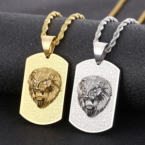 Pendentifs tête de lion hip hop en acier doré et argenté avec yeux en strass pour homme