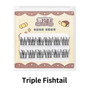 Detail of self-adhesive segmented false eyelashes in triple fishtail style packaging