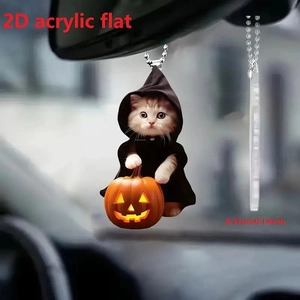 Halloween Cat Pumpkin Hanging Ornament 2D Flat Acrylic Car Rearview Mirror Charm Spooky Festive Decor Gift