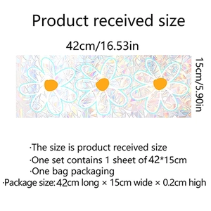 Size specifications for holographic daisy window film measuring 42cm by 15cm per set