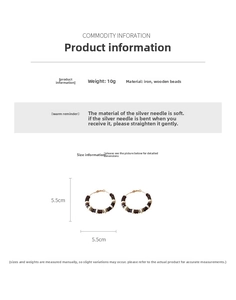 Size chart for 5.5cm bohemian hoop earrings with wooden beads and silver pins
