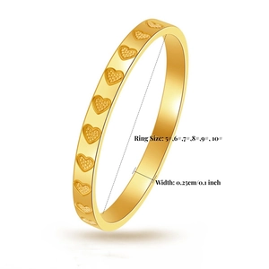Detail view of 2mm gold heart embossed ring band with ring size and width specifications
