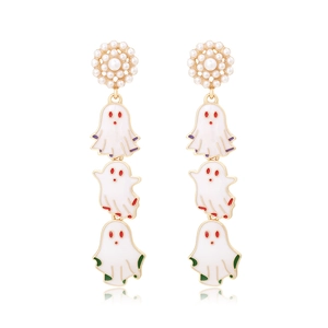 Boucles D'oreilles Fantôme Halloween Émail Pendentifs Superposés Avec Tige Künstliche Perle D'imitation Bijoux Vintage Femmes
