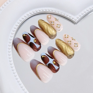 Handmade Press On Nails ABS Plastic French Luxury Rhinestone Gradient Almond Long Round Artificial Finger For Women