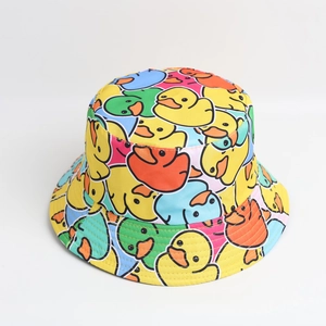 Double-sided reversible bucket hat with colorful cartoon rubber duck patterns