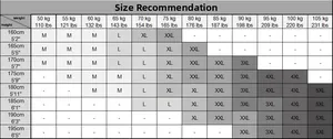 Size suggestion chart for men's Henley T-shirt based on height and weight measurements