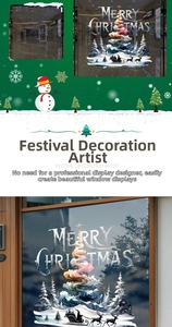 Detailed view of Christmas tree and Merry Christmas lettering static window stickers