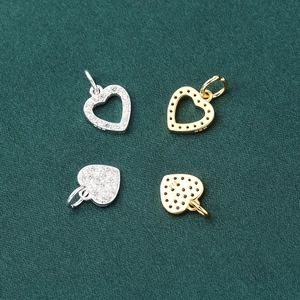 S925 sterling silver heart charms with full zircon stones in silver and gold finish