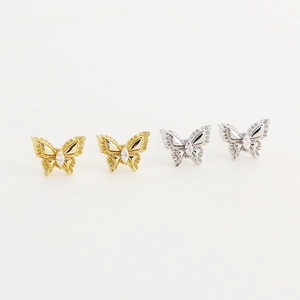 Élégantes boucles d'oreilles papillon en argent S925 et or avec cristaux marquises