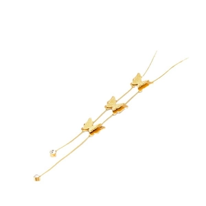Golden stainless steel butterfly necklace set with matte pendants and crystal accents