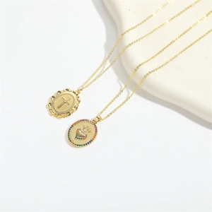 Golden vintage cross pendant necklace and colorful gemstone heart pendant set for women