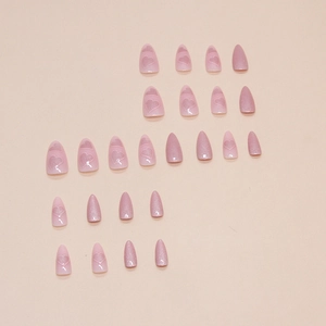 Rosa Cat-Eye Kunstnägel mit 3D-Herz-Design in mittellanger Mandelform, 24er Set Packung
