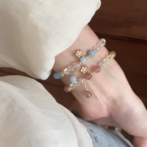 Bracelets vintage en cristal fraise avec pendentifs de fleurs et perles élastiques