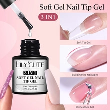 Macro view of 3-in-1 soft nail tip gel for building apex and rhinestone bonding