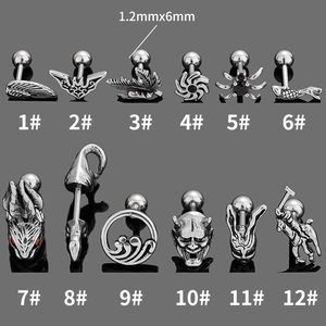 Lot de 12 boucles d'oreilles punk en acier inoxydable avec divers motifs géométriques