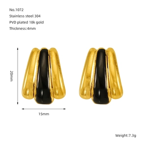 Detailed specs of 18k gold plated stainless steel earrings with black enamel inlay
