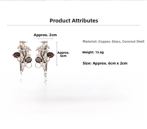 Detailed size chart for bohemian tassel earrings featuring copper glass and coconut shell