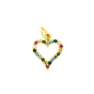 Vue détaillée de breloques cœur et lune plaquées or 18 carats avec zircons colorés