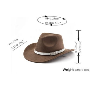 Brauner Cowboyhut aus Wolle mit weißem Gürtel inklusive Größenangaben und Maßen