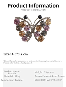 Detailed macro view of butterfly brooch with sparkling crystals and alloy material finish
