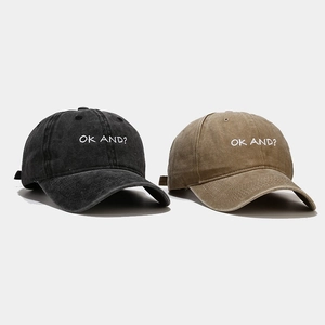 Vintage Washed Cotton Baseball Cap With OK AND Embroidery Sun Protection Adjustable Outdoor Strapback Hat For Unisex