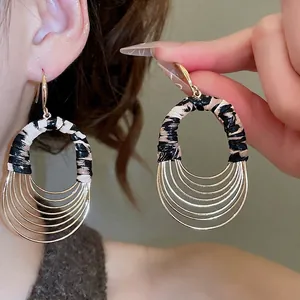 Retro leopard print leather oval multilayer hoop earrings with gold plated finish