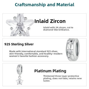 Détail macro d'une perle étoile en argent 925 avec des pierres de zircone 3A
