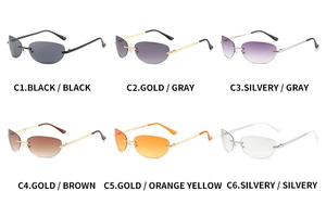 Six assorted frameless cat eye sunglasses with gradient lenses and slim metal temples