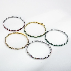 Detailed top view of titanium steel tennis bracelets with colorful zircon stones in various colors