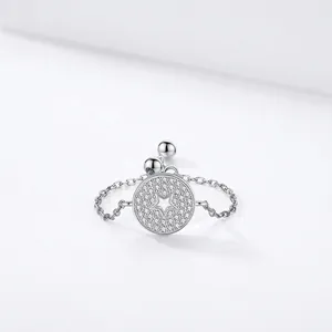Bague En Argent Sterling 925 Chaîne Réglable Étoile Disque Creux Pavé Zircon Bijoux Élégants Femmes Mode Minimaliste