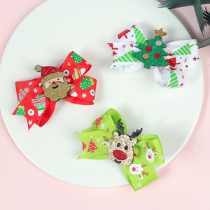 Lot de 3 barrettes de Noël avec Père Noël, renne et sapin sur plateau blanc